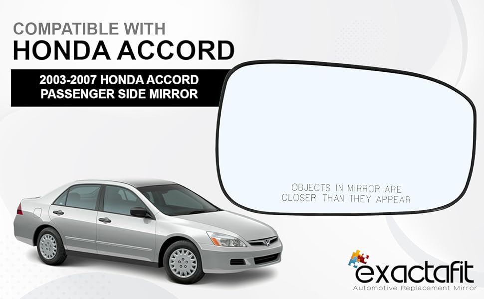 Rugged TUFF Exactafit Passenger Side Mirror Glass For 2003-2007 Honda Accord (RH, Convex, Adhesive Mount)
